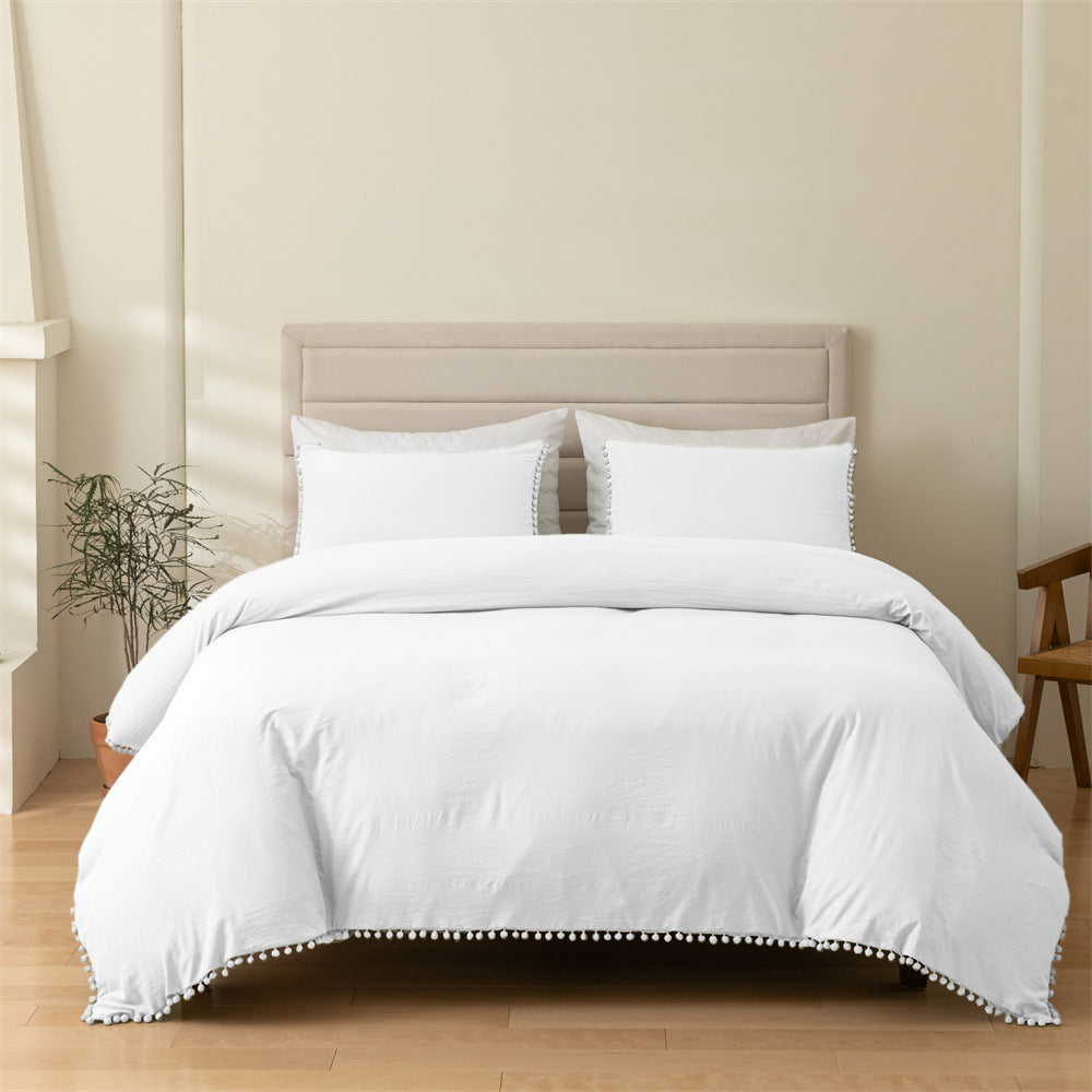 Washed 3-Piece Pom Pom Tassel Bedding Set - Calm Cloud Bedding